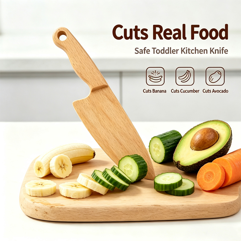 Kids Outdoor Mud Kitchen Accessories - Ahşap Çocuk Bıçağı Pişirme için Sevimli
