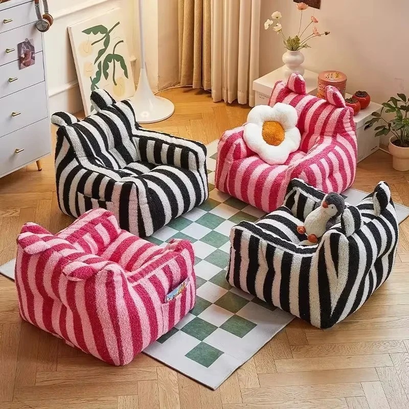 Kids Outdoor Bean Bag - Hafif Çizgili Koltuk Yumuşak Peluş Kumaş